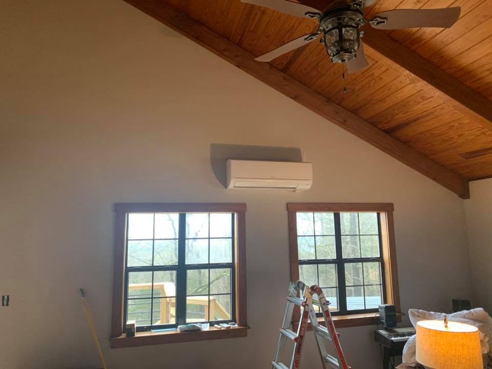 Ductless mini-split install in a vaulted-ceiling room